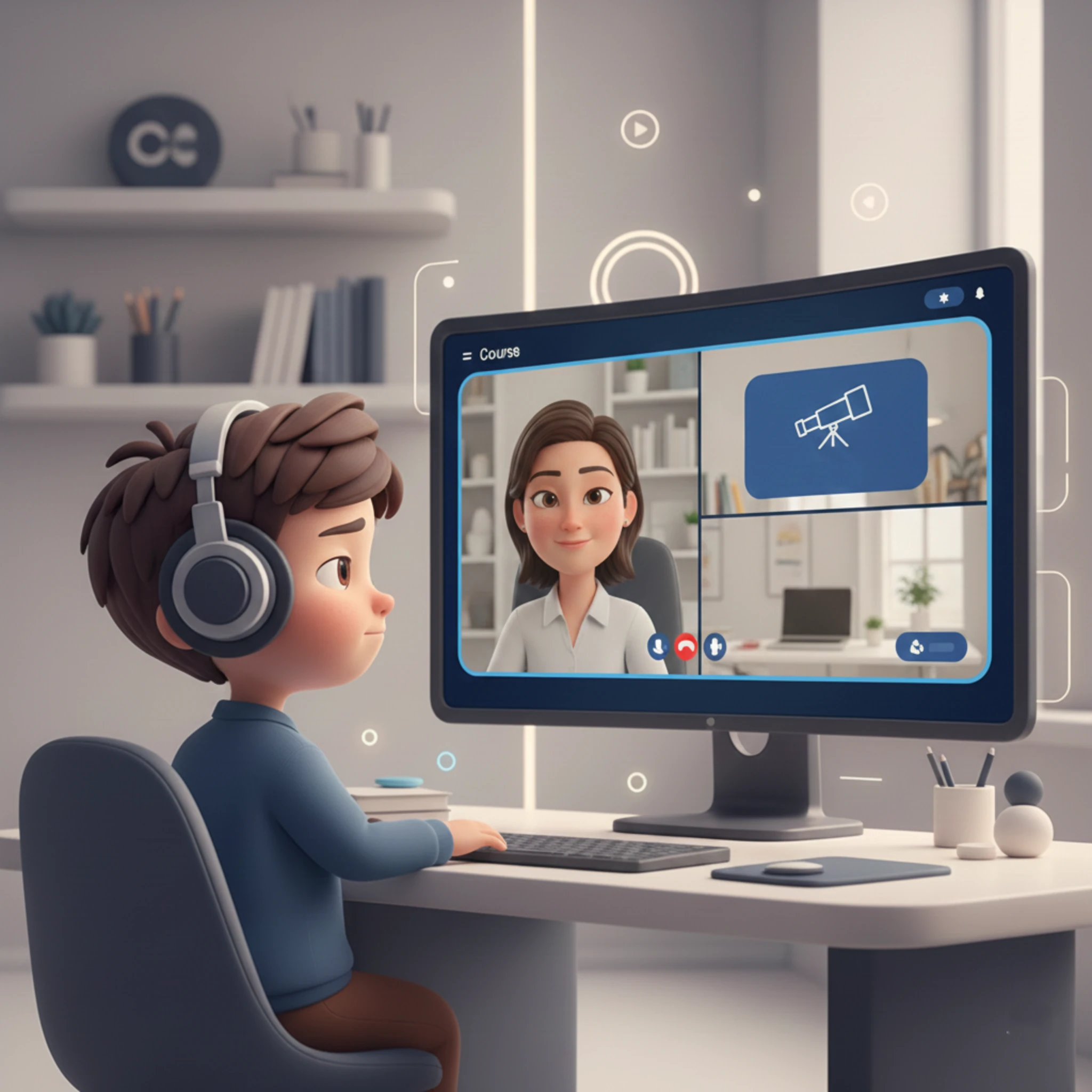 Student attending online mentorship session with growth and learning concept