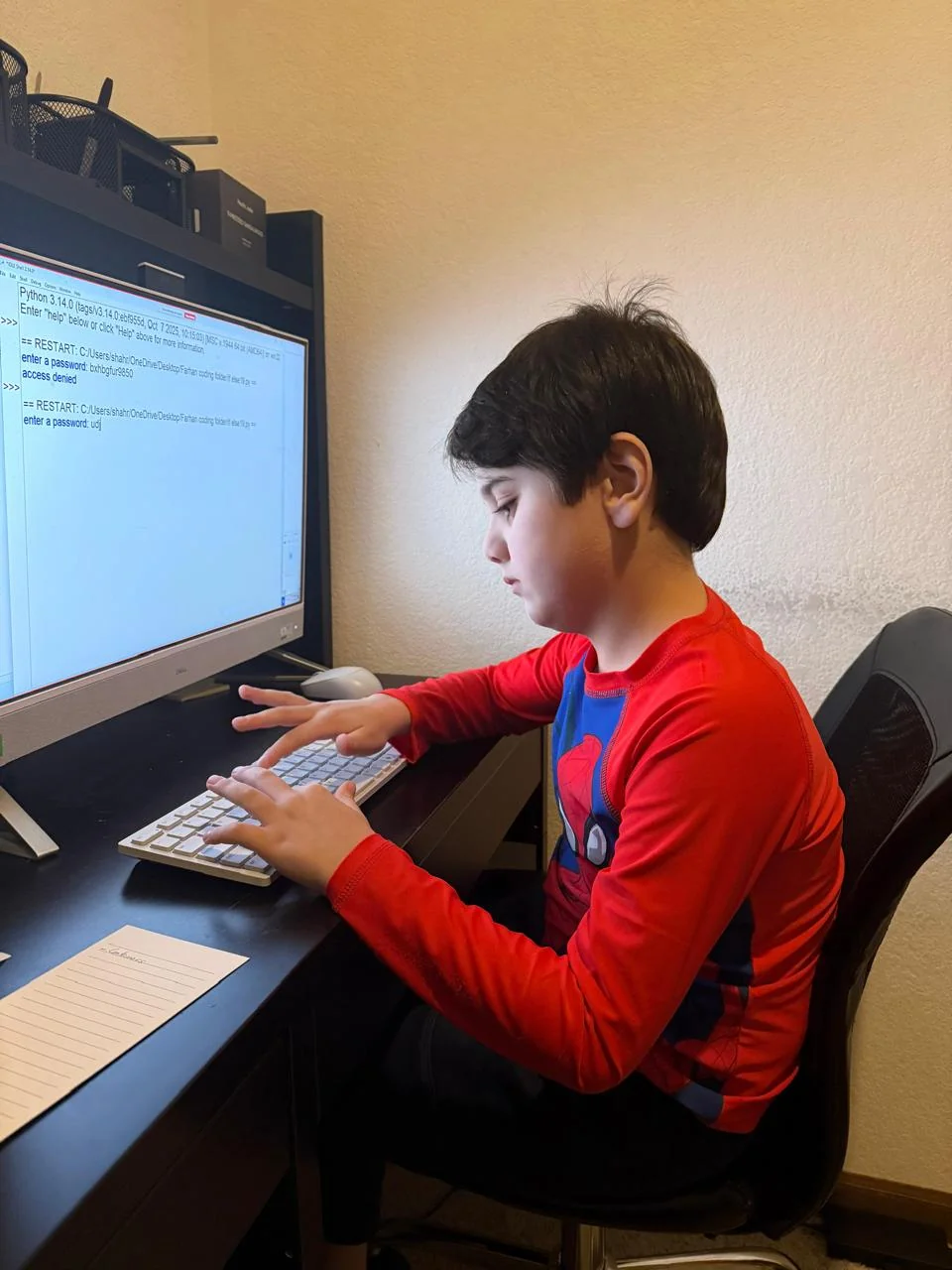 Student attending online computer class