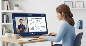 Student learning physics with an online physics tutor during a virtual lesson