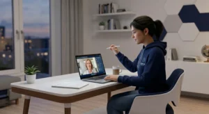 student learning with physics tutor online in interactive video class