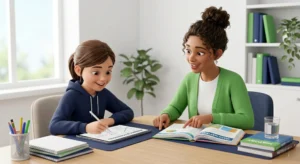 personalized tutoring for academic performance helping a student learn with a tutor on a tablet