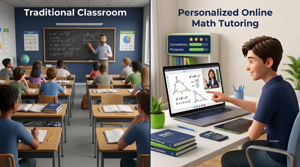 Comparison of traditional classroom learning and personalized online math tutoring with one-to-one instruction.